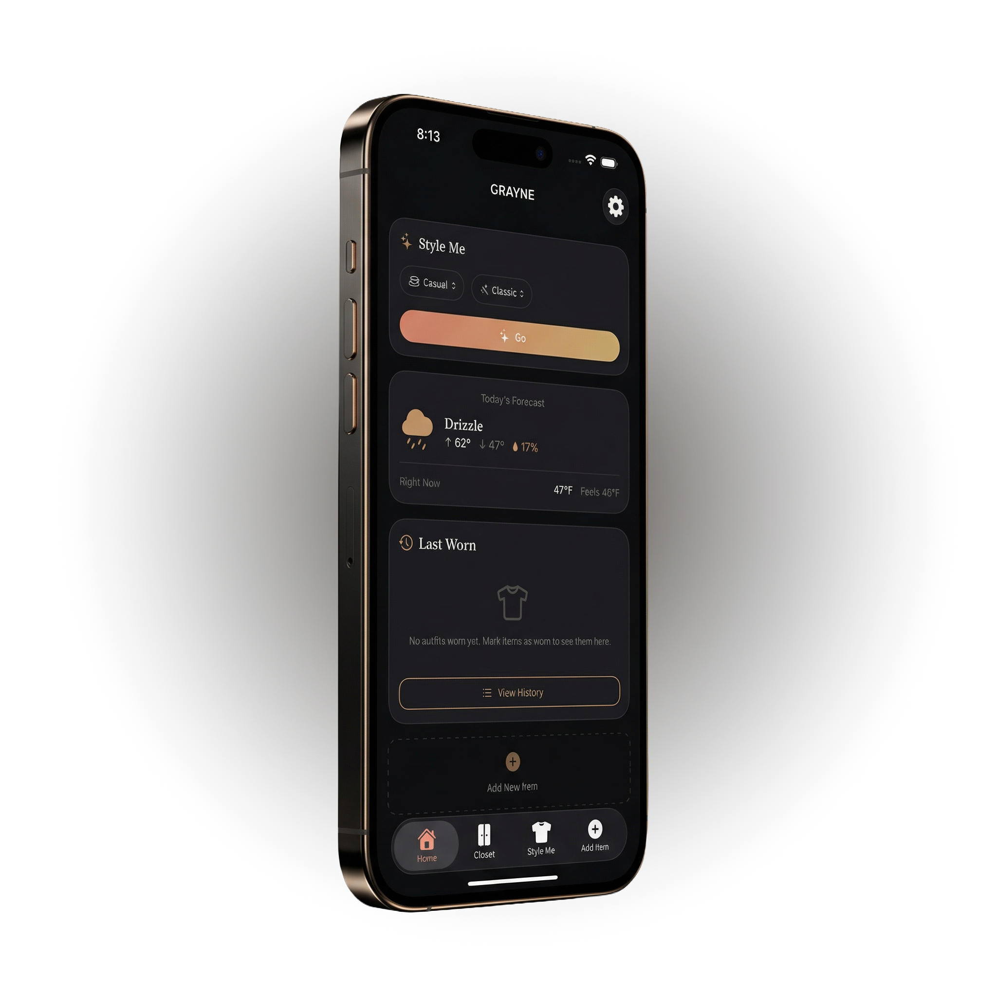 Weather-aware outfit suggestions showing temperature and forecast